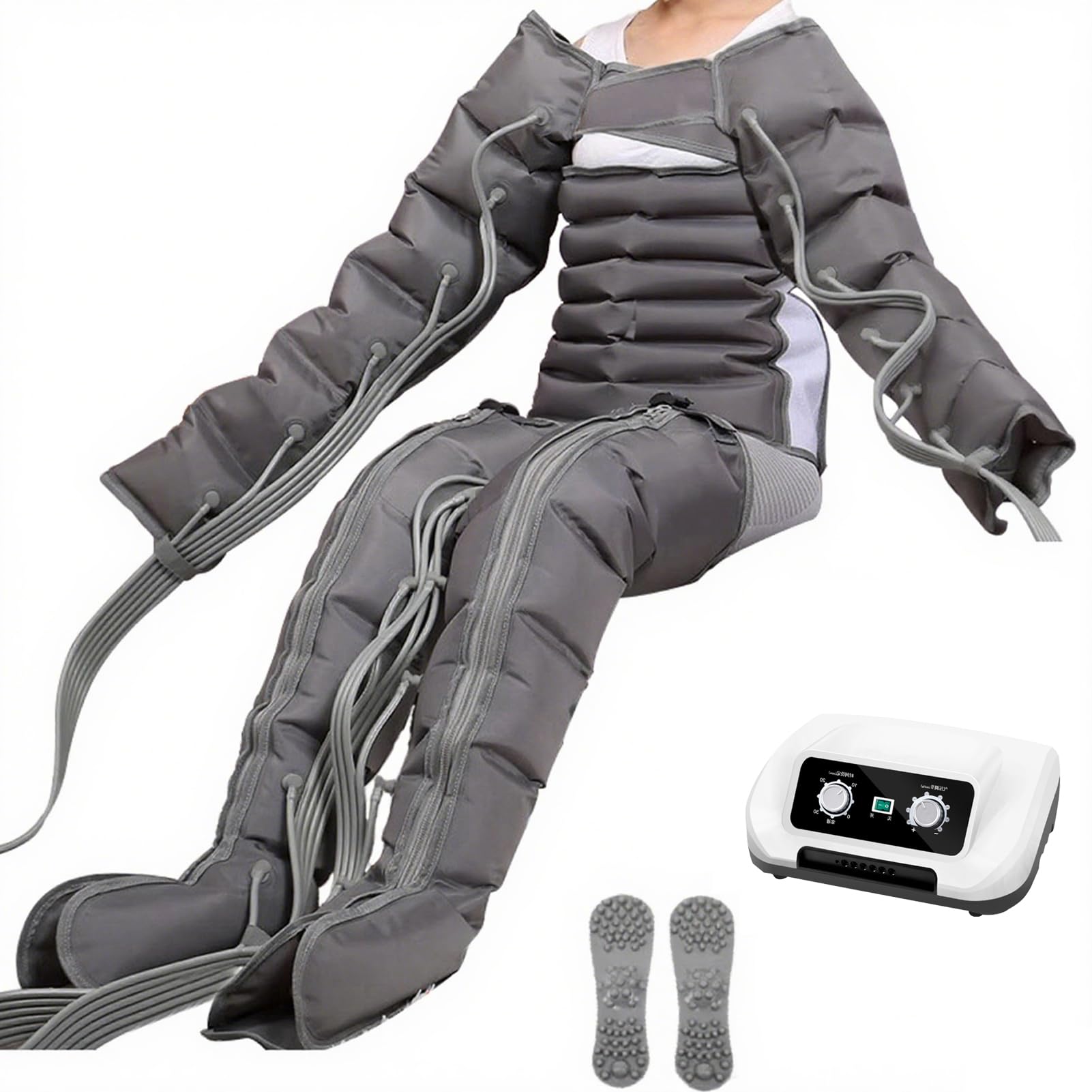 Pressoterapia per Casa Linfodrenaggio con 6 Airbag, Massaggiatore Elettrico a Compressione d'Aria Gambe E Addome E Braccio Piedi, Miglioramento Circolazione (Grey, 6 Camere)