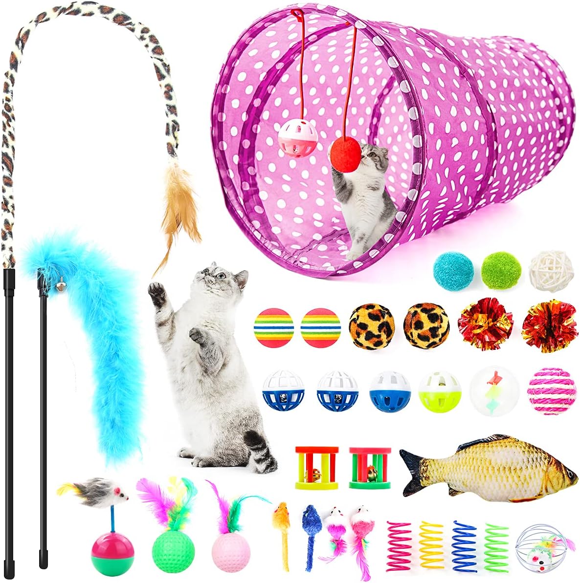 LONENESSL 33pcs Cat Toys Set Kitten Toys Catnip Fish Toy Set