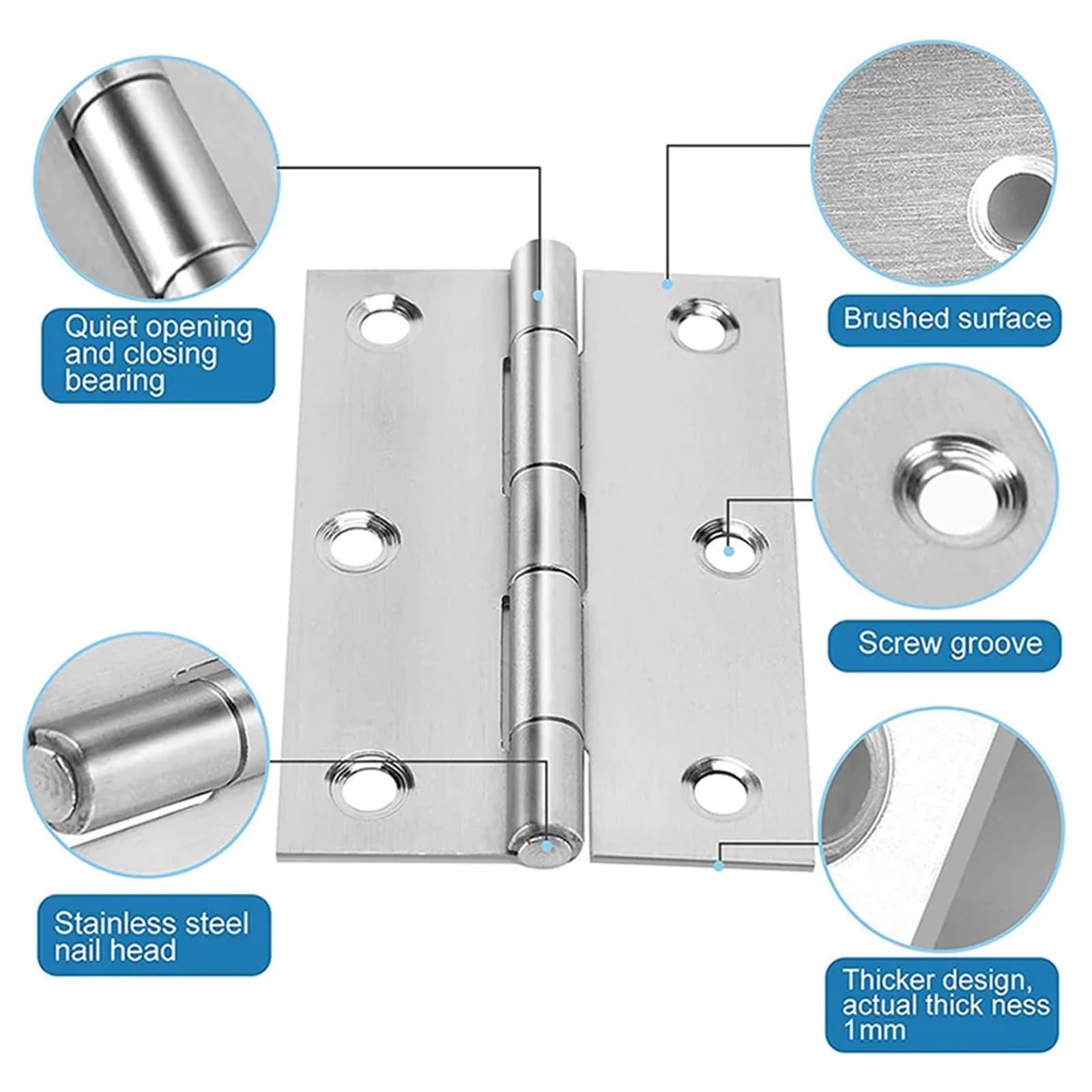 10 PCS 3 pollici Cerniera Della Porta Cerniere Piatte In Acciaio Inox Finestra Cerniere Dell'armadio Connettore Della Porta Libreria Scatola di Legno Ferramenta for Mobili