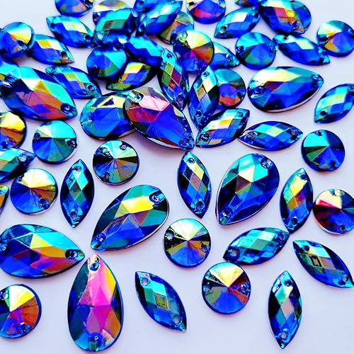 150 piezas de diamantes de imitación acrílicos con parte trasera plana, diseño de ojo de caballo, forma redonda, mezcla de colores AB (color azul)