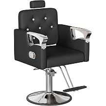Barber Chair for Hair Stylists, Hydraulic Styling Chair with Heavy Duty Pump, 360 Swivel Barber Chairs with Reclining, Adjustable Headrest, Beauty Salon Equipment, 330 Lbs Black-Silver
