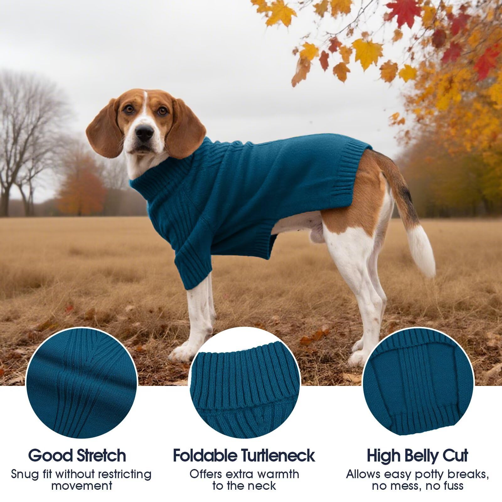 IECOii Great Dane Jumper,5XL Extra Large Sweater for Giant Breed Dogs in Winter,Turtleneck Cold Weather Knit Clothe,Machine Washable,Elastic Pullover Jumpers for Saint Bernard,Mastiff,Peacock Blue,5XL - Image 4
