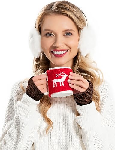 Miniatura 6 de 4 pares de guantes de punto sin dedos para mujer, calentadores de brazo con agujero para el pulgar