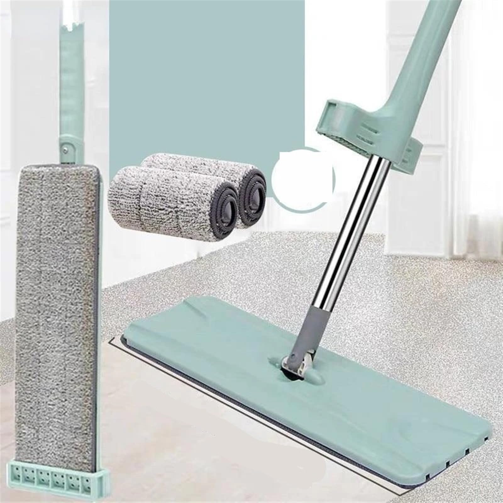 Mocio per pavimenti Mocio piatto con secchio pieghevole Lavaggio a mano libera Cuscinetto di ricambio in microfibra Rotazione automatica Mocio per pavimenti Pulizia della casa Warm as ever