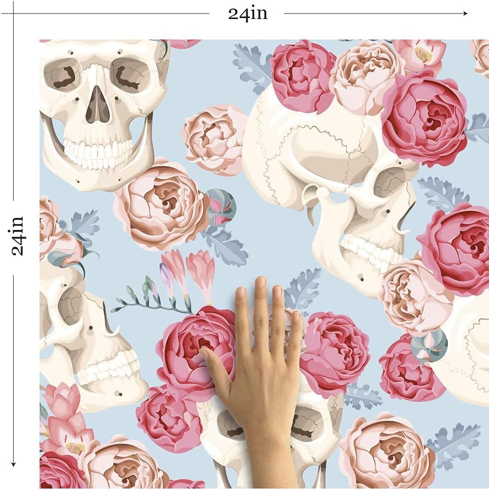 Walls By Me Peel and Stick Blue and Red Skulls Themed Removable Wallpaper 7608-2ft x 10.5ft (61x320cm)