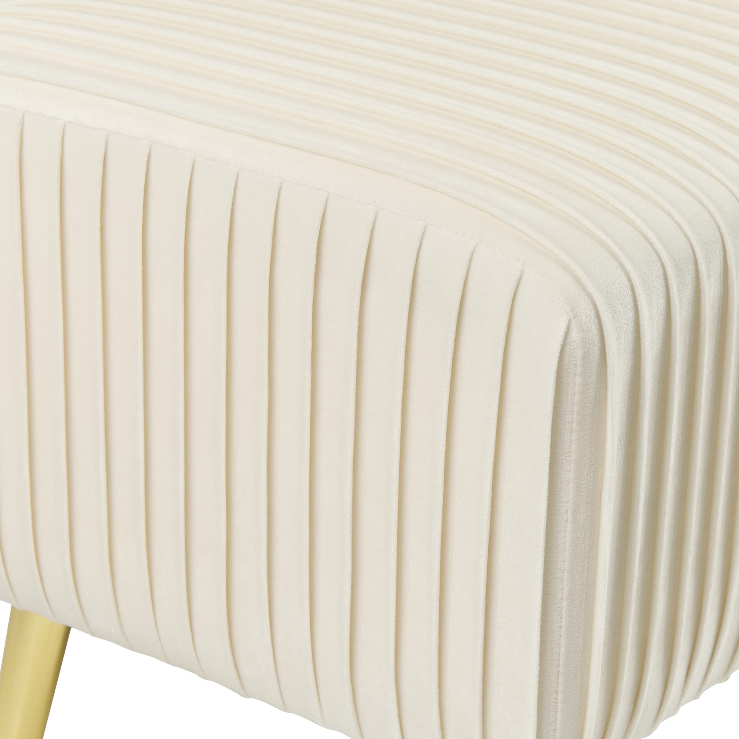 Beliani Panca in Velluto Bianco Sporco Imbottito Gambe In Metallo Dorato 118 cm Glamour