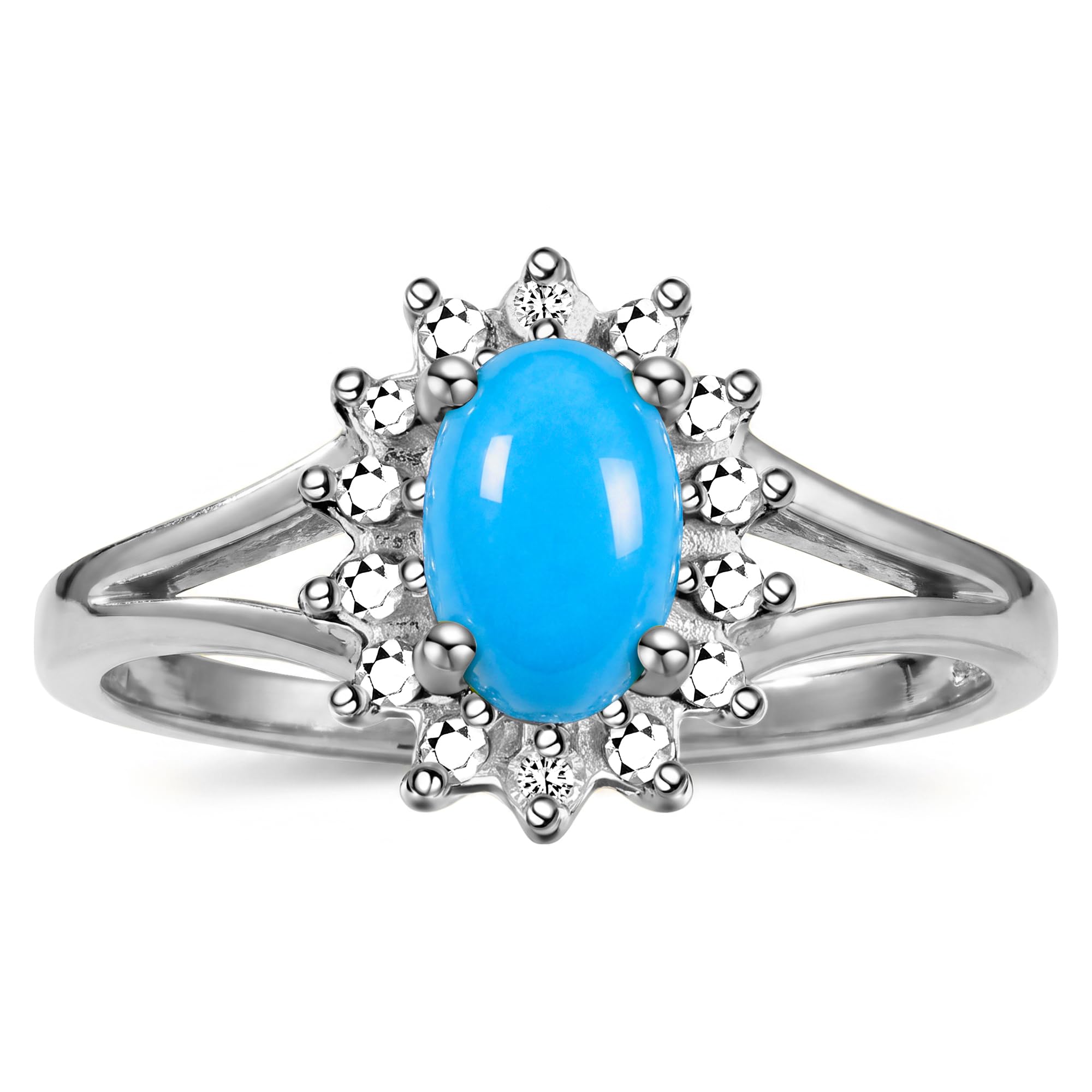 Rylos Halo Ring: Diamond Birthstone with 6X4MM Oval Gemstone - Women's Jewelry in Sterling Silver - Stunning Diamond Ring Sizes 5-10