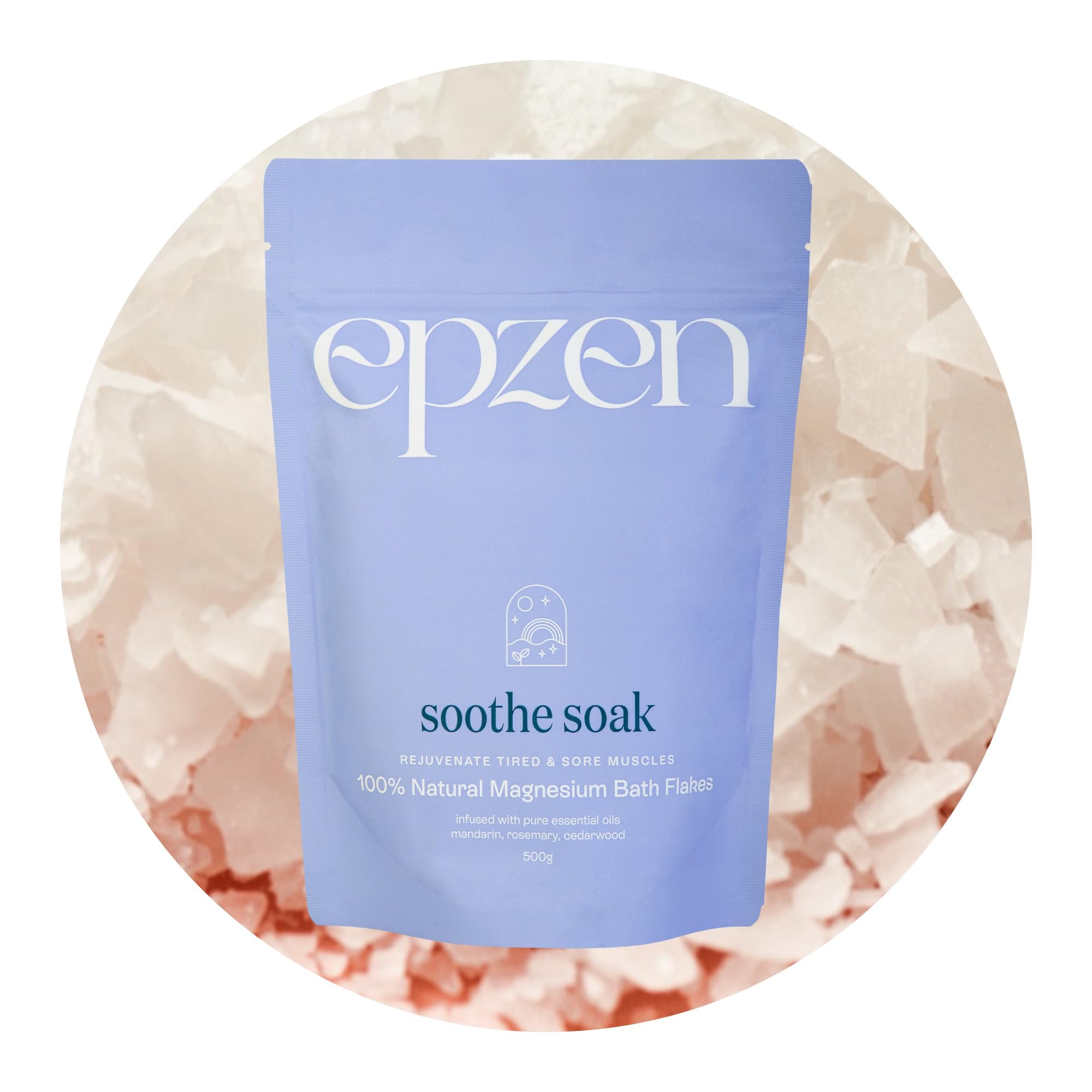epzen Natural Magnesium Bath Flakes, Essential Oils, Rosemary, Magnesium Chloride, Paraben & Sulfate Free, Cruelty Free, 17.6oz