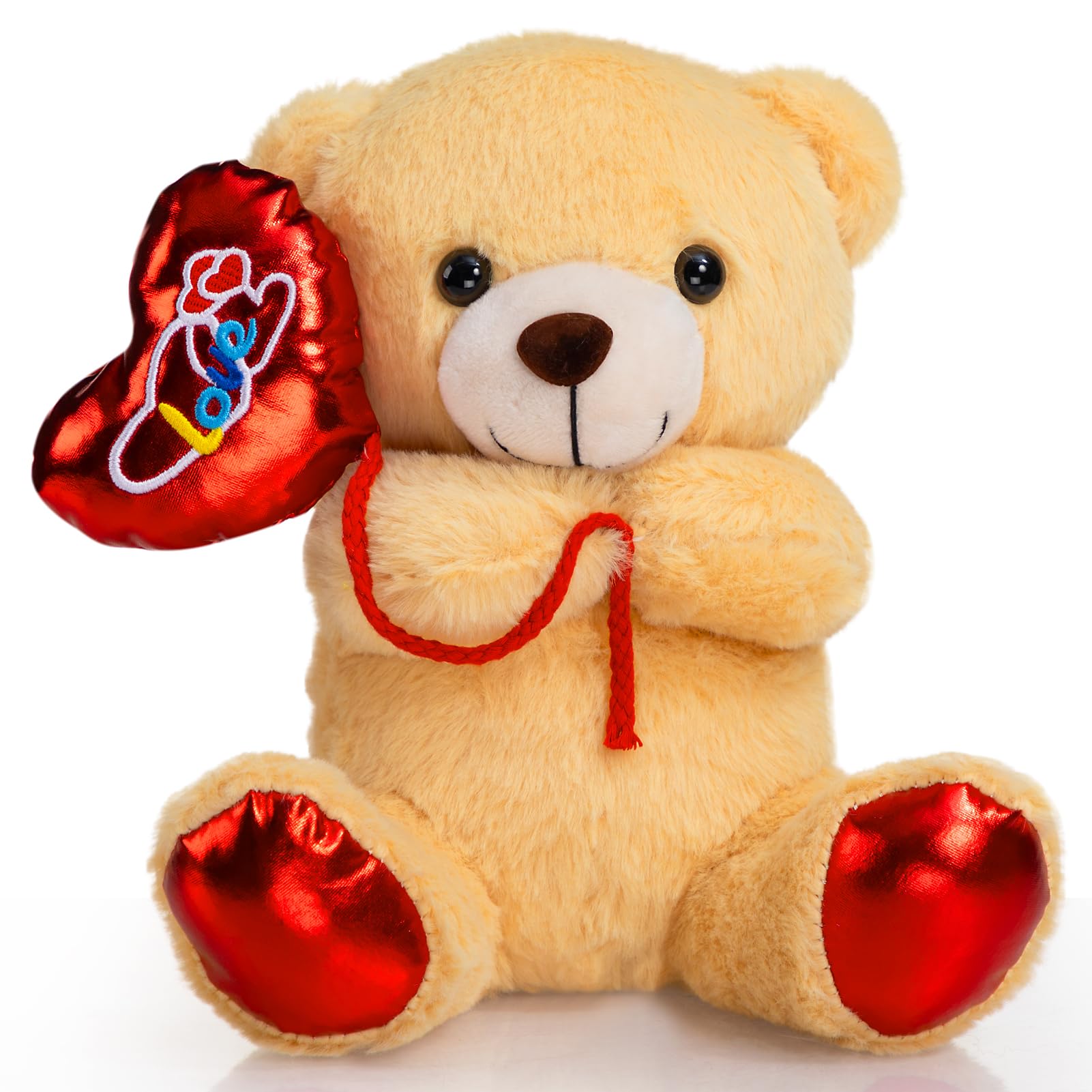 HollyHOME Valentines Bear Stuffed Animal Holding Red Love Balloon I Love You Bear Plush for Kids and Girlfriend Toy Gifts 10 inches