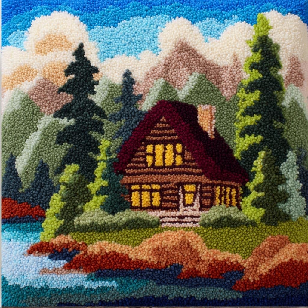 AxiangziK Latch Hook Cushion Kit,Chalet DIY Embroidery Pillow Cover 43X43Cm