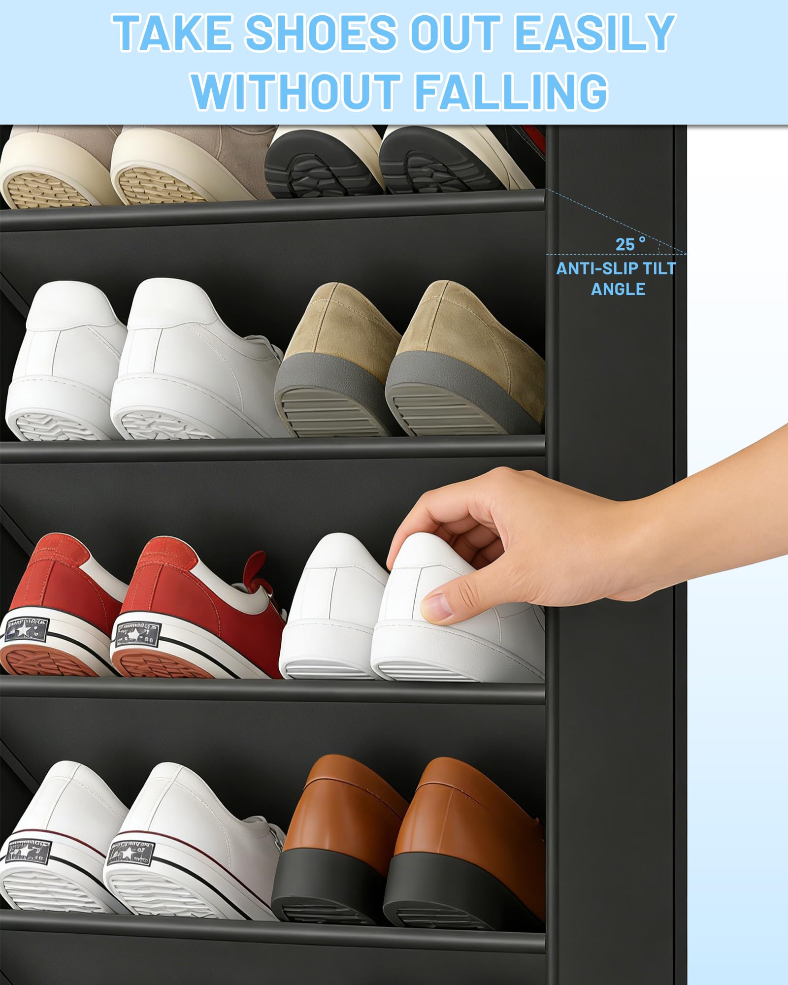 Scarpiera da Appendere Alla Porta - Organizer per Scarpe Appeso con 8 Grandi Tasche - Scarpiera Appesa Adatto a 16-24 Paia di Scarpe (Nero)