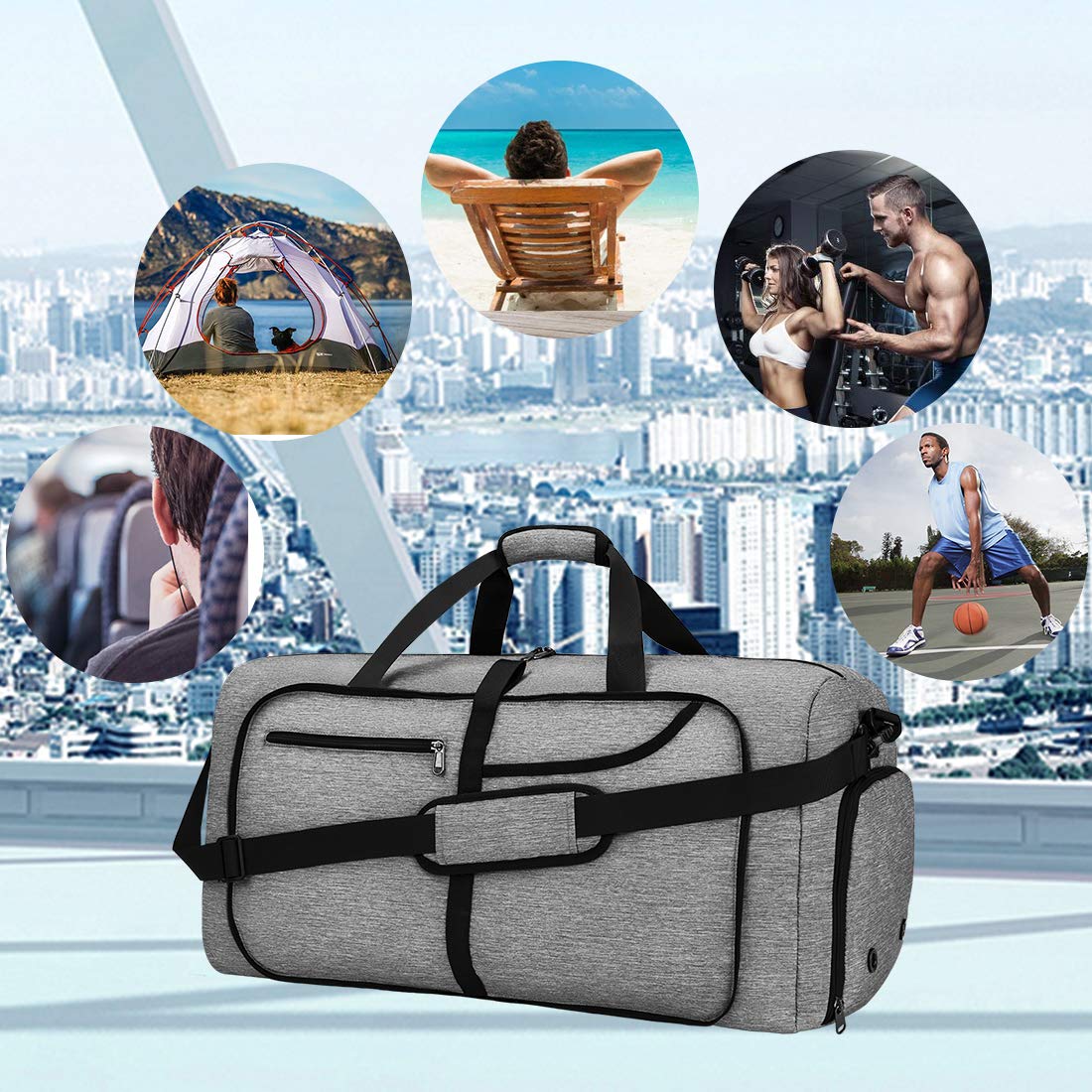 NEWHEY - Bolsa de Viaje Plegable para Hombre, Resistente al Agua, Grande, Ligera, para Camping, Senderismo, Plegable, 65 L, 80 L, 100 L, 120 L