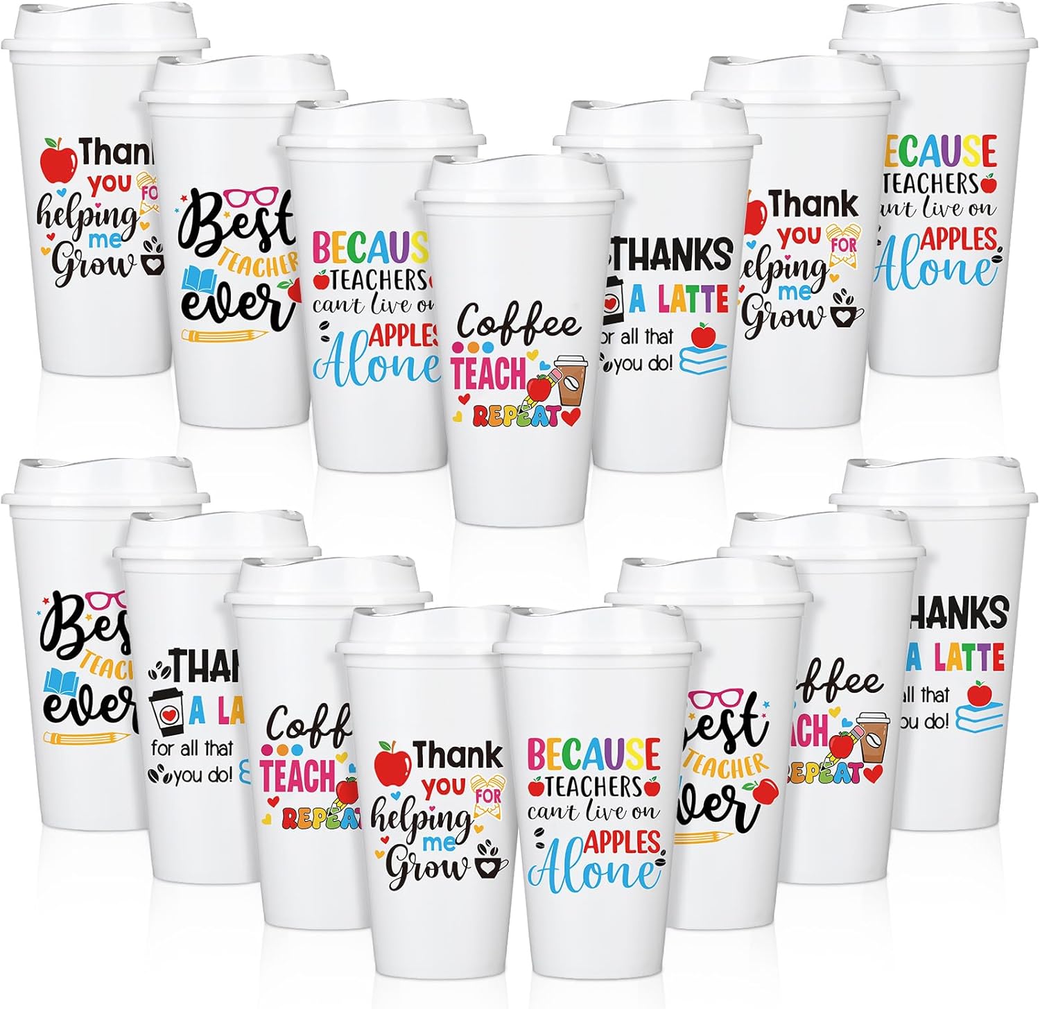 Pickmesh 12 Pcs Teacher Appreciation Gift Coffee Cups Bulk for Women 16 oz Reusable Plastic Tumblers with Lid Travel Coffee Mug Thank You Gifts for Employee Hot and Cold Drinks (Thanks)