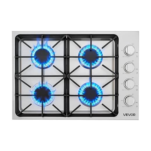 VEVOR Gas Cooktop, 30 inch 4 Burners Gas Stove Top, Max 48000BTU Built-in Stainless Steel Stove Top LPG/NG Convertible Dual Fuel Cooktop Stoves with Sealed Burner for Sear, Stew, Boil, Stir-Fry