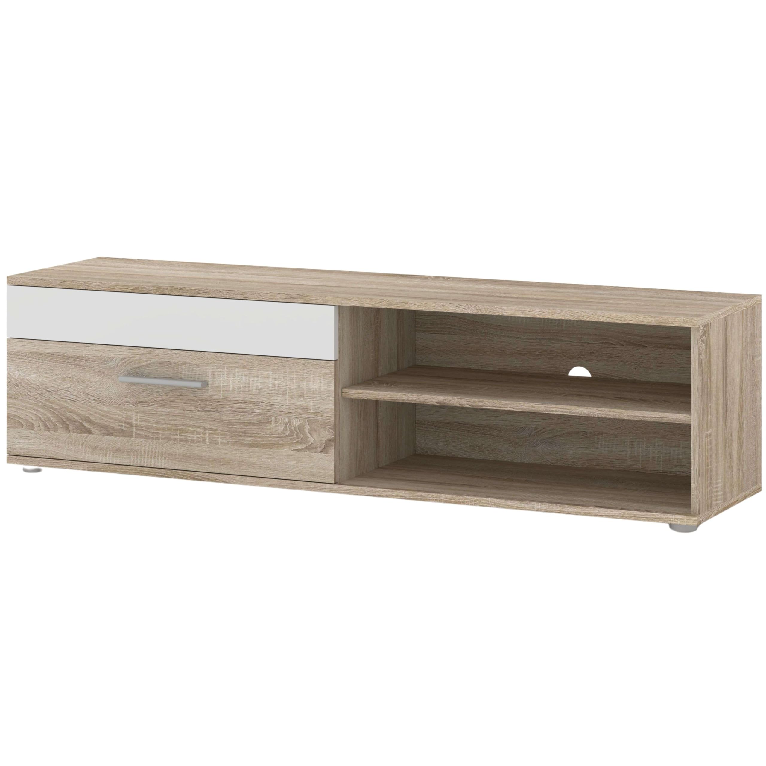 Miroytengo Muebles de Salón Comedor Estilo Nórdico: Módulo TV, 2 Armarios, Estante, Color Blanco y Roble Sonoma
