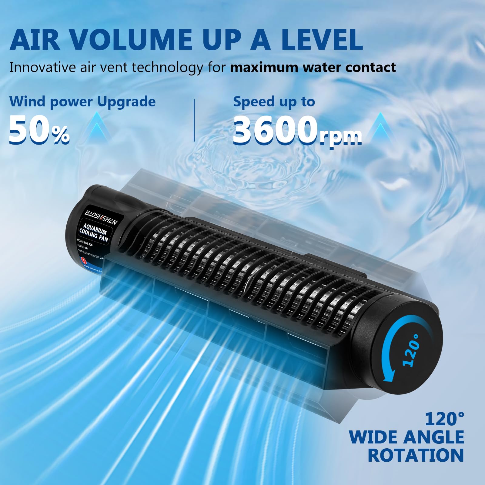BAOSHISHAN Ventilateur de refroidissement pour aquarium, avec contrôle automatique de la température et 3 vitesses réglables, sortie d'air transversale à 120 ° pour aquarium, maison, bureau