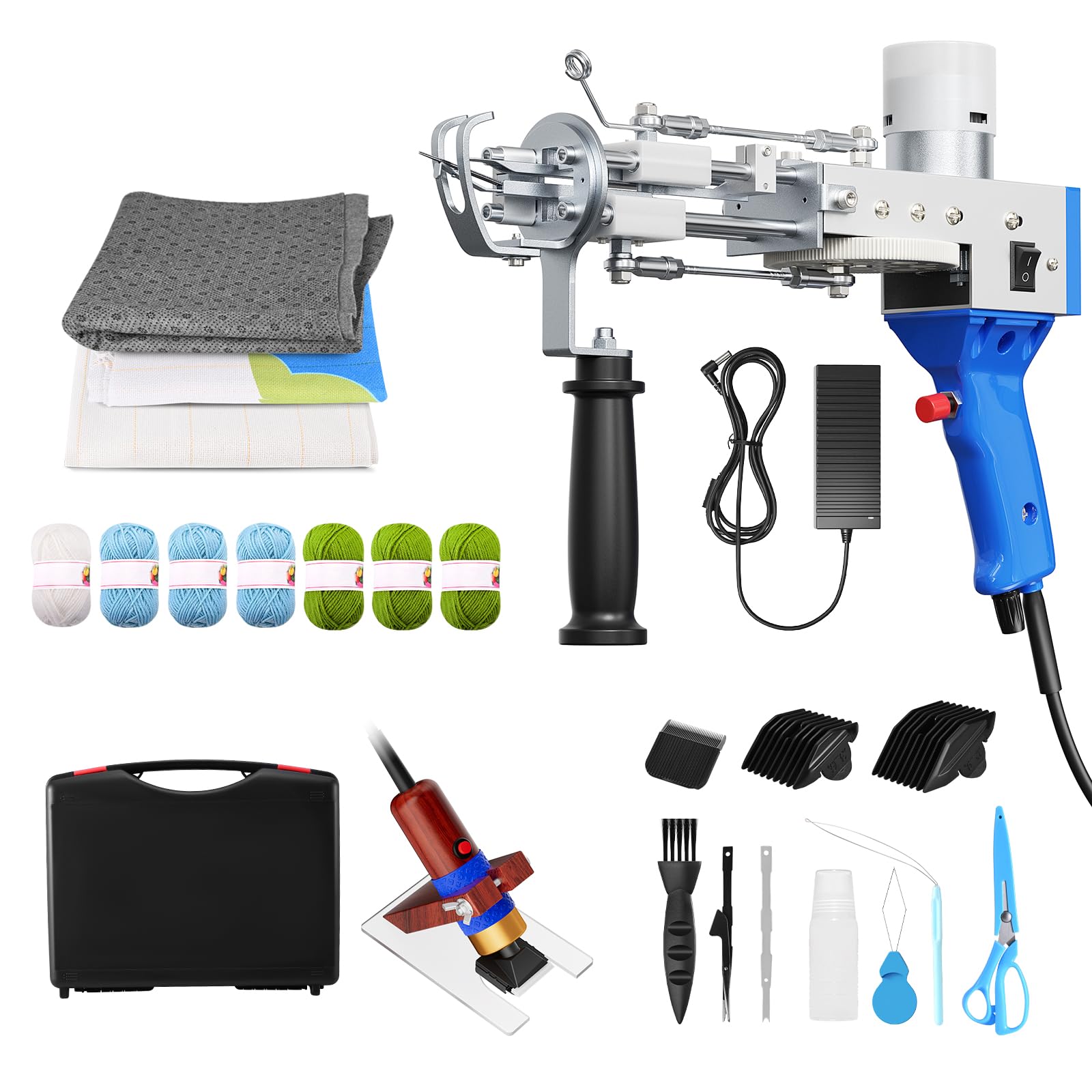 2024 Upgrade Rug Tufting Gun with Carpet Trimmer Kit, Rug Tufting Kit with Tufting Cloth, 2 in 1 Cut & Loop Pile Carpet Gun and Carving Clippers, Carpet Gun Machine Kit for Beginners