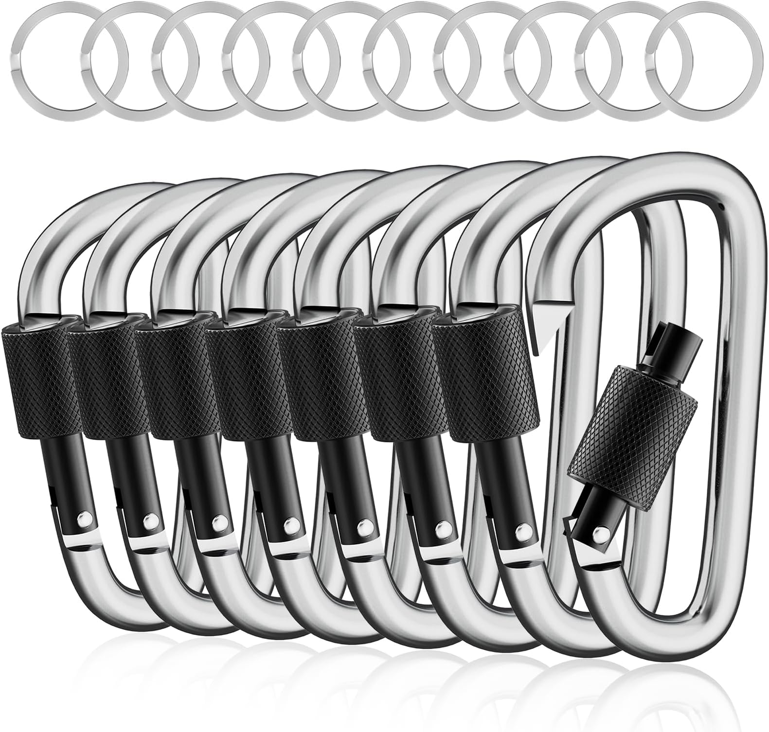 sprookber3" Locking Carabiners | Keychain Carbineers D Ring Key Clip Spring Snap Hook for Multi-Usage | Set of 8