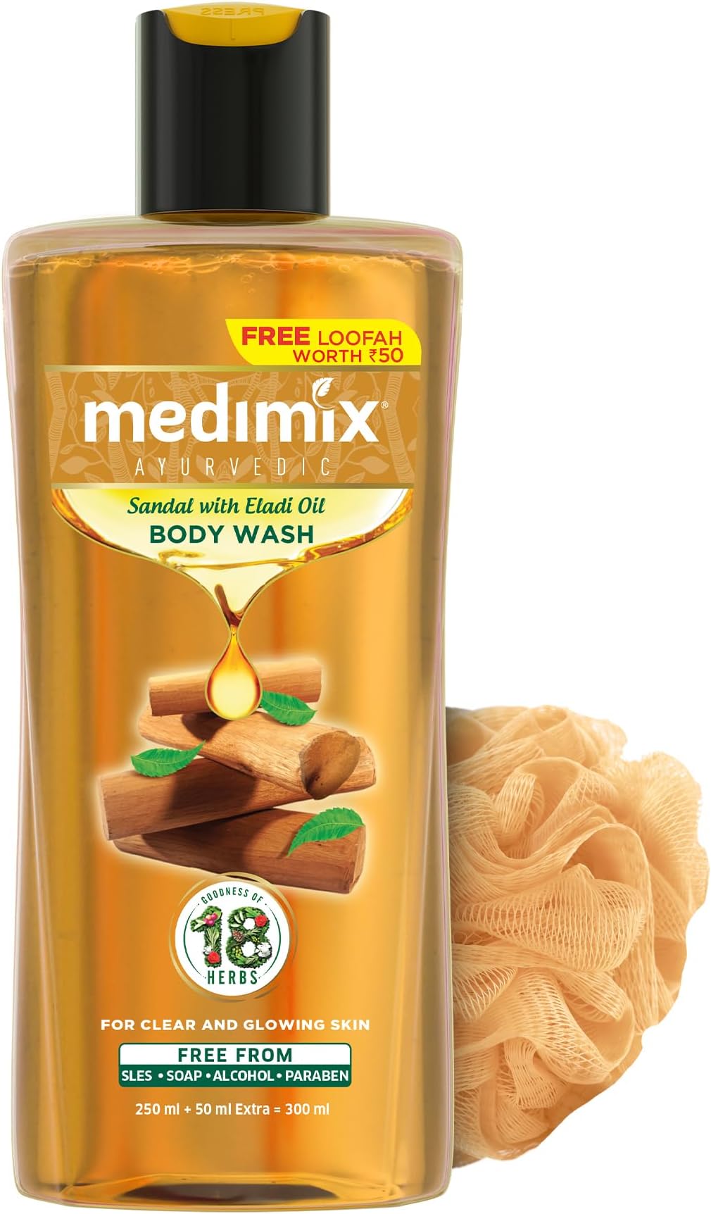 Medimix Ayurvedic Body wash, Sandal With Eladi Oil For Clear, Glowing And Tan-Free Skin 250ml + 50ml | Herbal Shower Gel | Paraben-free & Sulphate-free