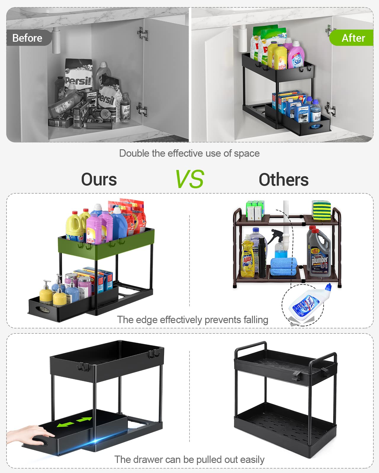 Buy Under Sliding Sink Organizers and Storage, Under Bathroom Sink