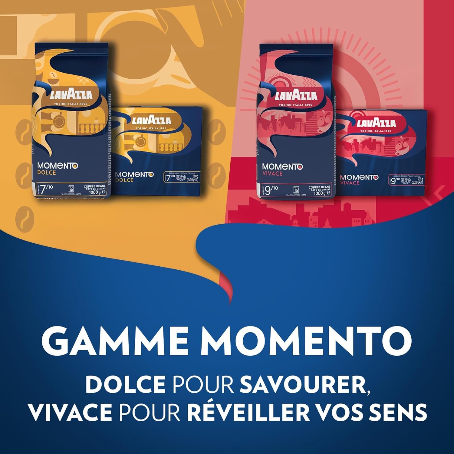 Lavazza - Lot de 4Kg de café en grain Momento Vivace - Idéal pour les Machines à Café Automatiques, avec Notes Épicées, Arabica et Robusta, Intensité 9/10, Torréfaction Foncée