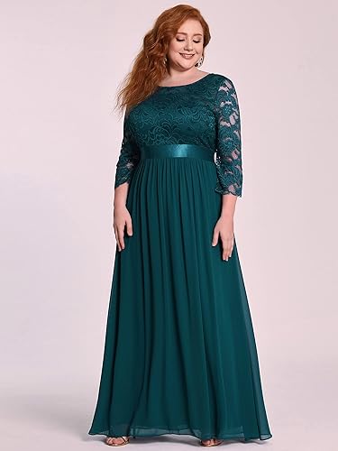 Miniatura 3 de Ever-Pretty - Vestido largo y formal para mujer, en talla grande, con mangas 34 de chifón y encaje, línea A, - 7412PZ