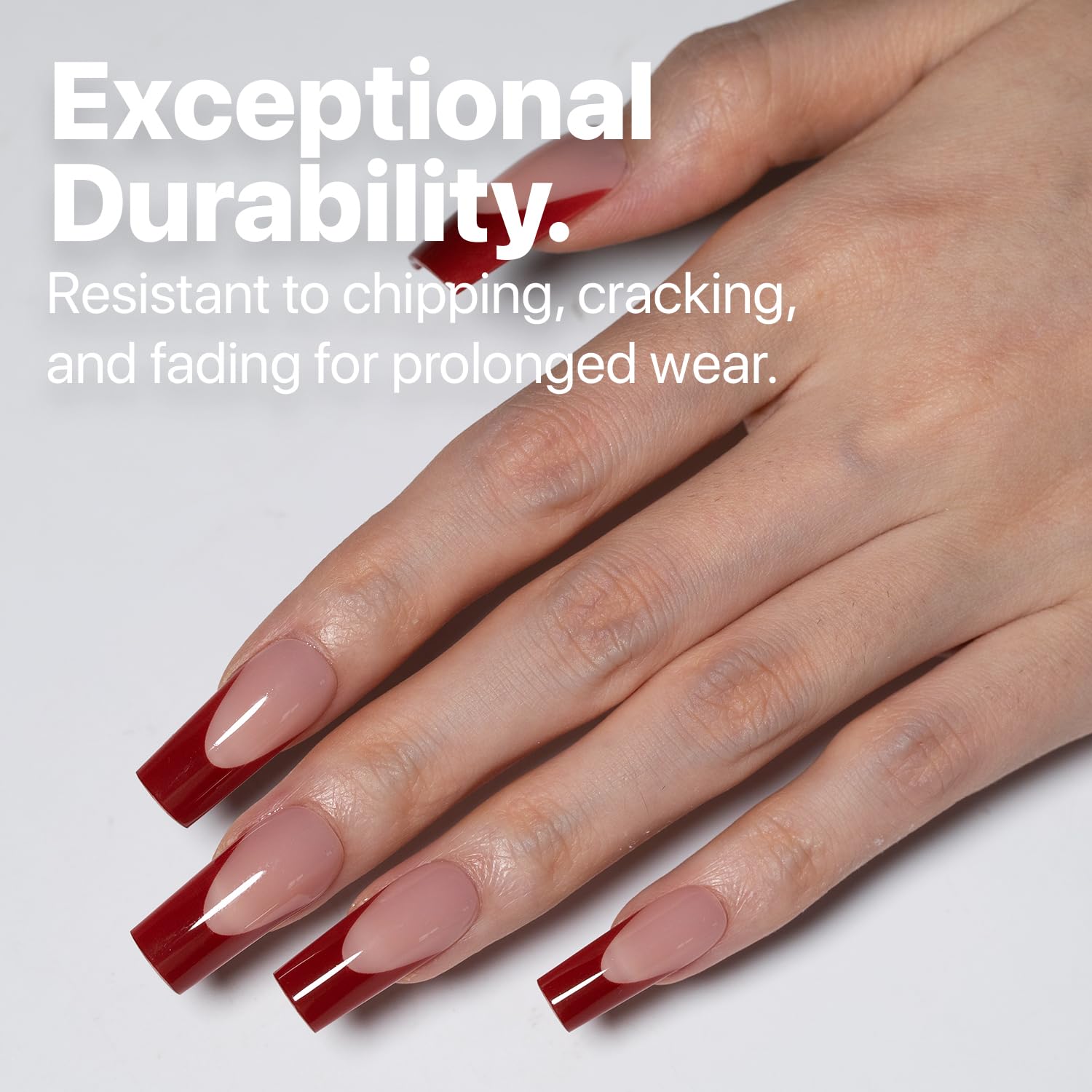 SXC Cosmetics French Tip Press On Nails – Red Series, Medium Square, X-Pro Tips Starter Kit | 150PCS, 15 Sizes, 5 Styles, Beginner-Friendly