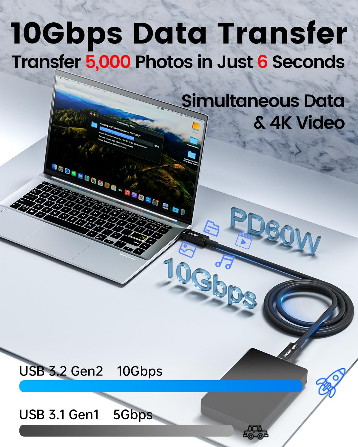 Full-Featured USB C Glasfaserkabel 10M, 10Gbps, 4K@60Hz Video, PD 60W, DP 1.4 Alt Mode, Aktives Optisches USB 3.2 Videokabel mit Deutschem SiliconLine Chip, für Videokonferenzen/4K Logitech Kameras/VR