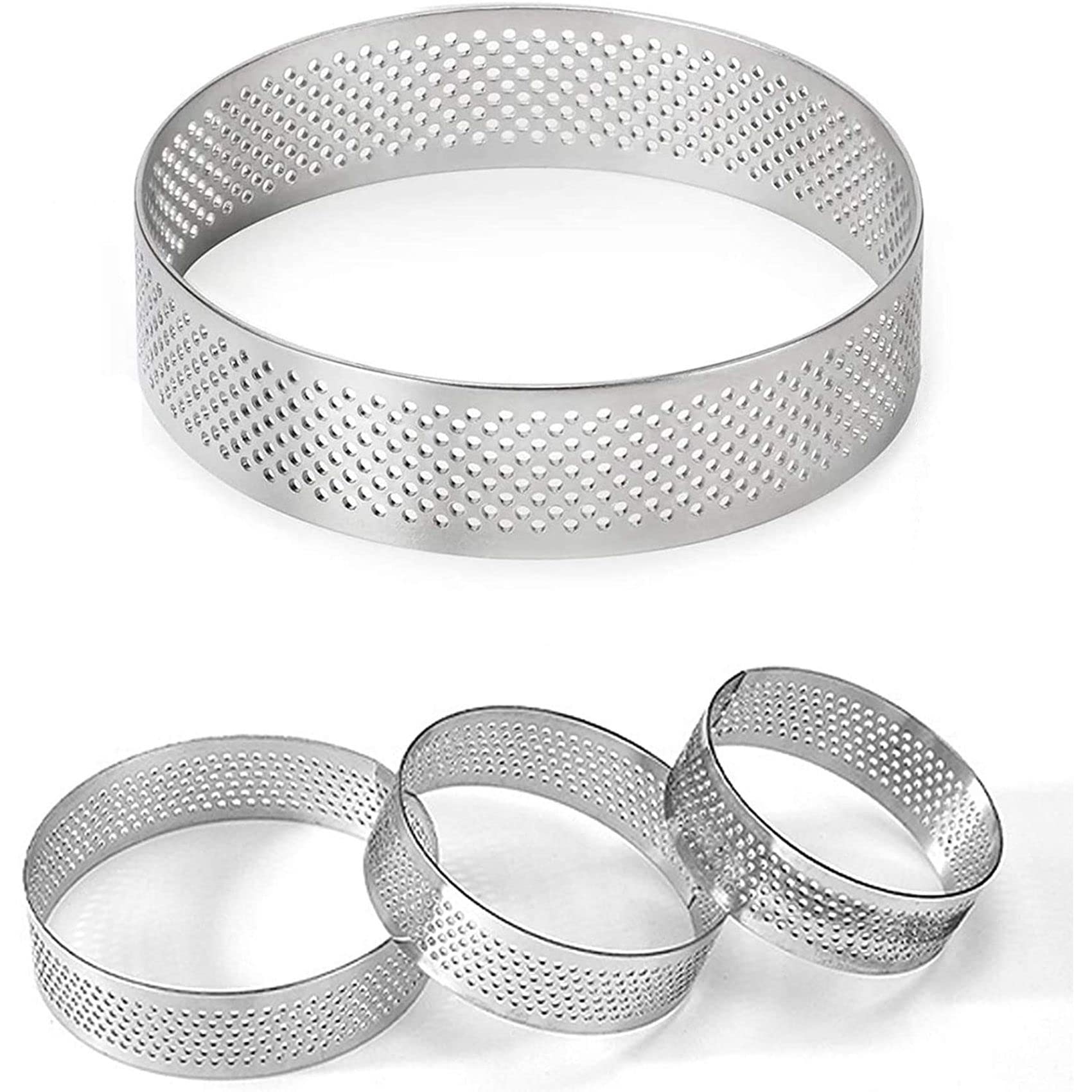 Happysnow 10 pcs Anneau à Gâteau Rond en Acier Inoxydable Tower Pie Moule à Gâteau Outils de Cuisson Anneau Mousse de Gâteau Perforé 8 cm