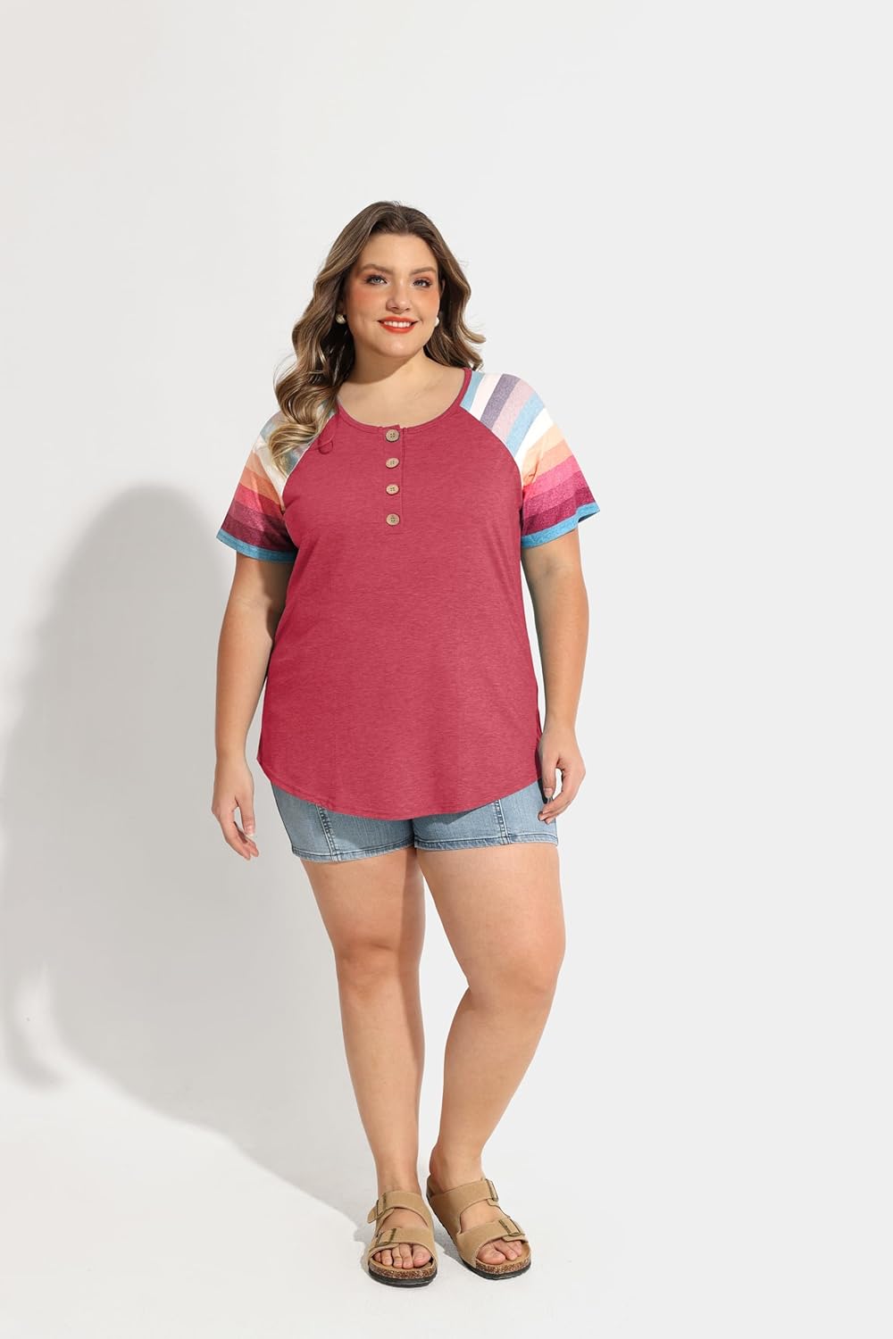 TIYOMI Plus Size Henley Tops Short Sleeve Shirts for Women Summer Tunics XL-5XL - Image 4
