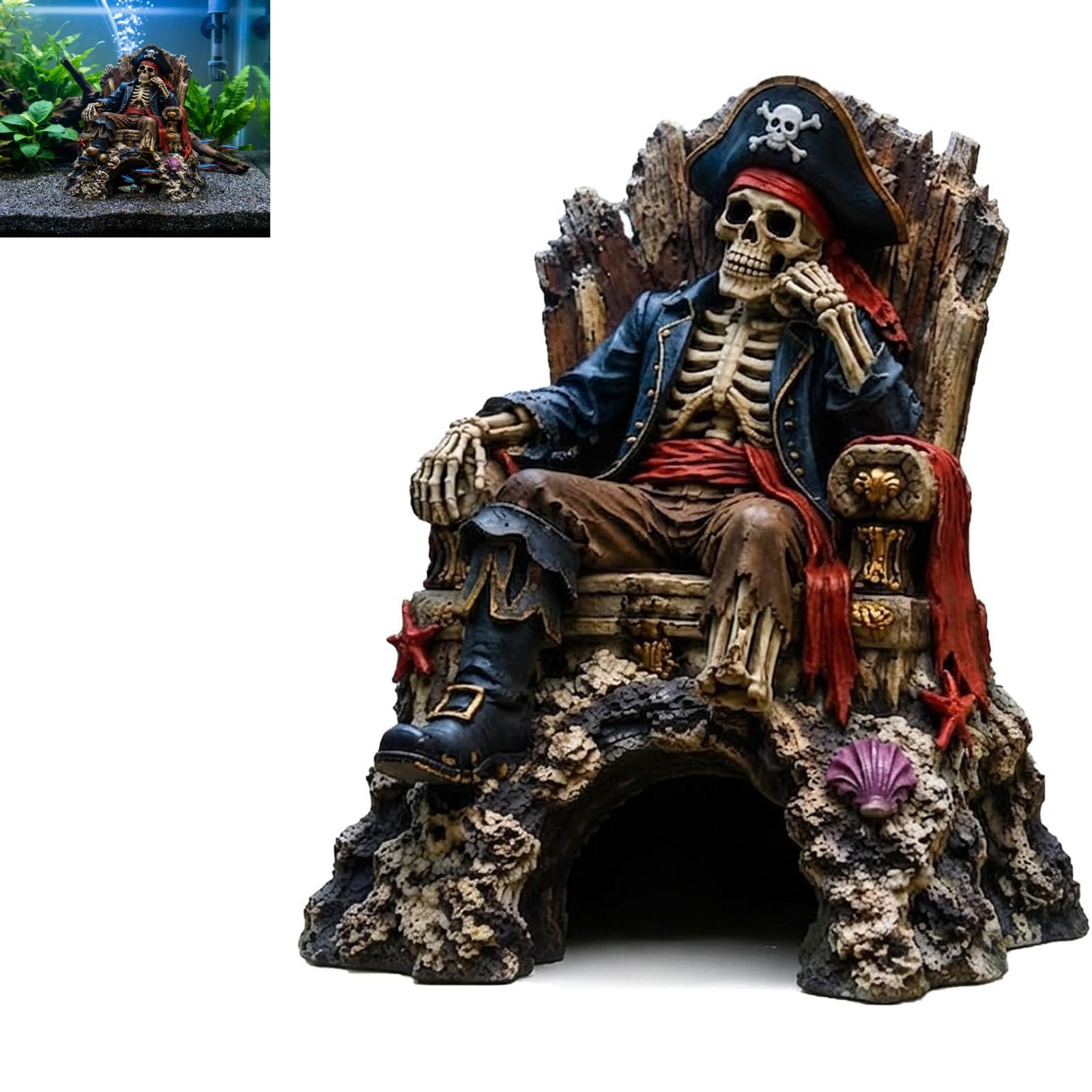 Pirate Skeleton Throne Aquarium Decor, Aquascape Accessories (A#)