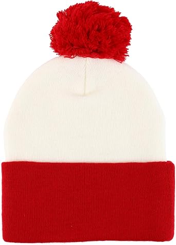 Armycrew Red White 2-Tone Pom Pom Long Cuff Knit Winter Beanie Hat
