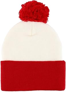 Armycrew Red White 2-Tone Pom Pom Long Cuff Knit Winter Beanie Hat - 1 Pack