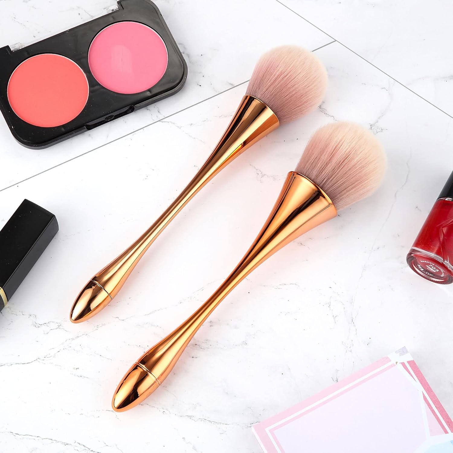 URBAN BOX 2 Pieces Large Mineral Powder Brush Nail Brushes Kabuki Makeup Brushes Soft Fluffy Foundation Brush Blush Brush For Large Coverage Loose Powder Bronzer Blush Blending Buffing 3