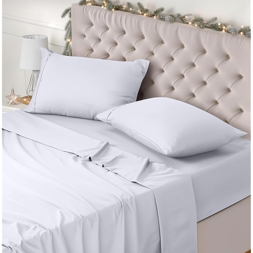 Utopia Bedding - Set Lenzuola Letto Matrimoniali 4 Pezzi 180x200 cm - Spazzolata Poliestre di Microfibra - Oeko-Tex Certificato - Lenzuolo con Angoli, Lenzuolo Piatto e 2 Federe 50x75, Bianco