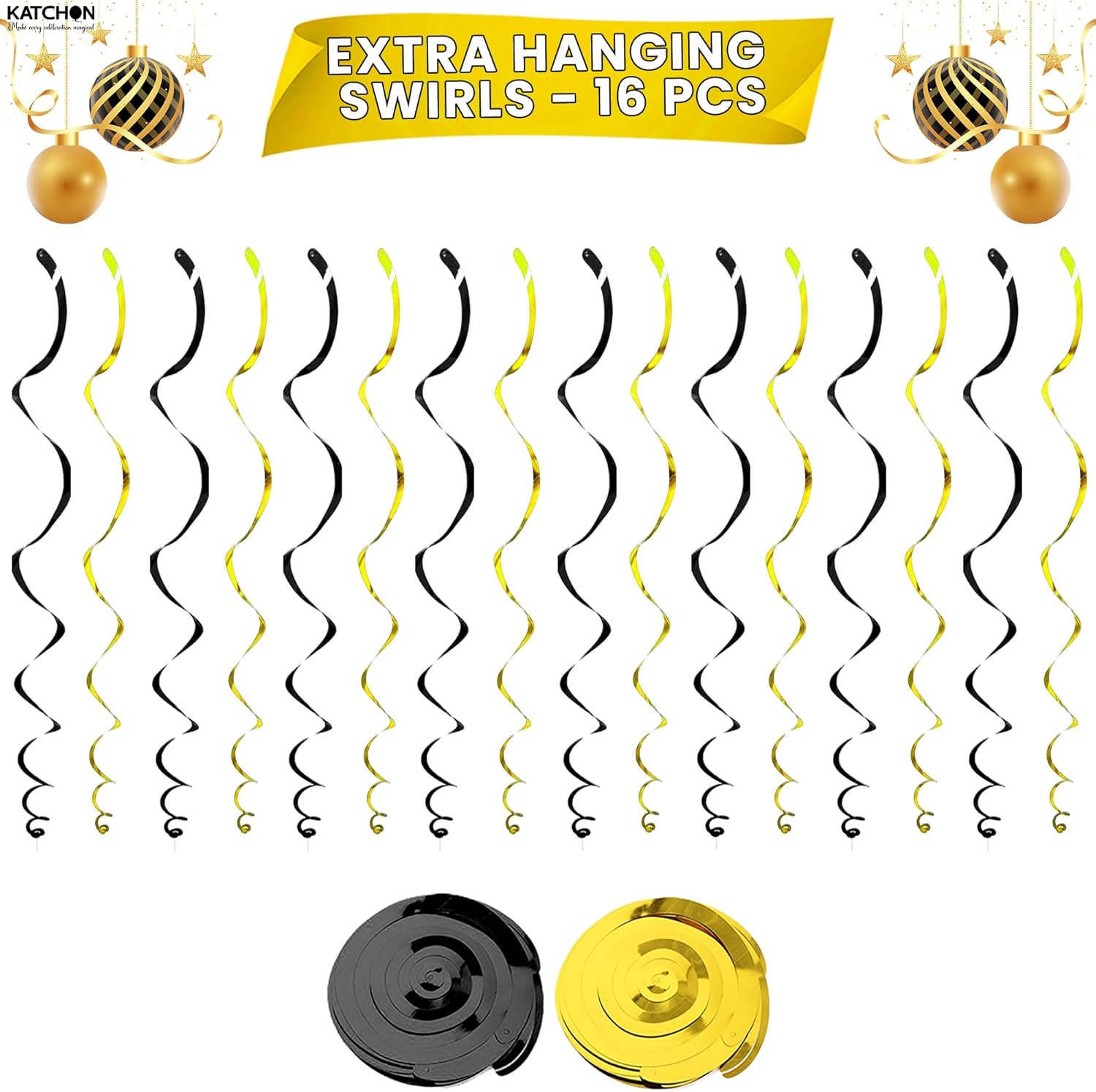 KatchOn, Happy New Year Hanging Swirls - Pack of 32, No DIY | New Years Eve Party Supplies 2026 | New Years Decorations 2026 | New Year Hanging Decorations | Nye Decorations 2026, Nye Party Supplies