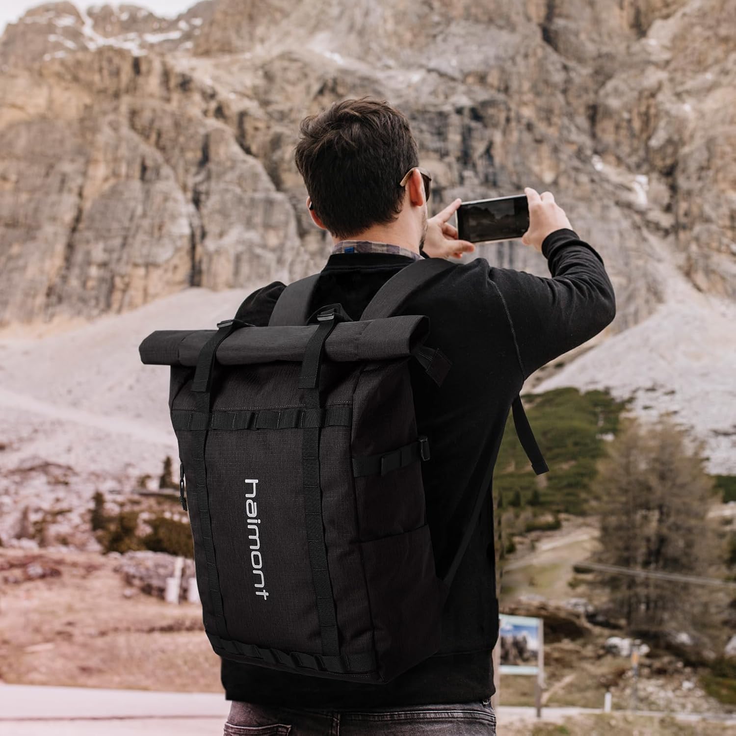 Haimont Rolltop Backpack for Men Women Water-Resistant Carry on Travel Backpack Casual Daypack with Laptop Compartment for Work Trip Hiking, 20L, Black - Image 7