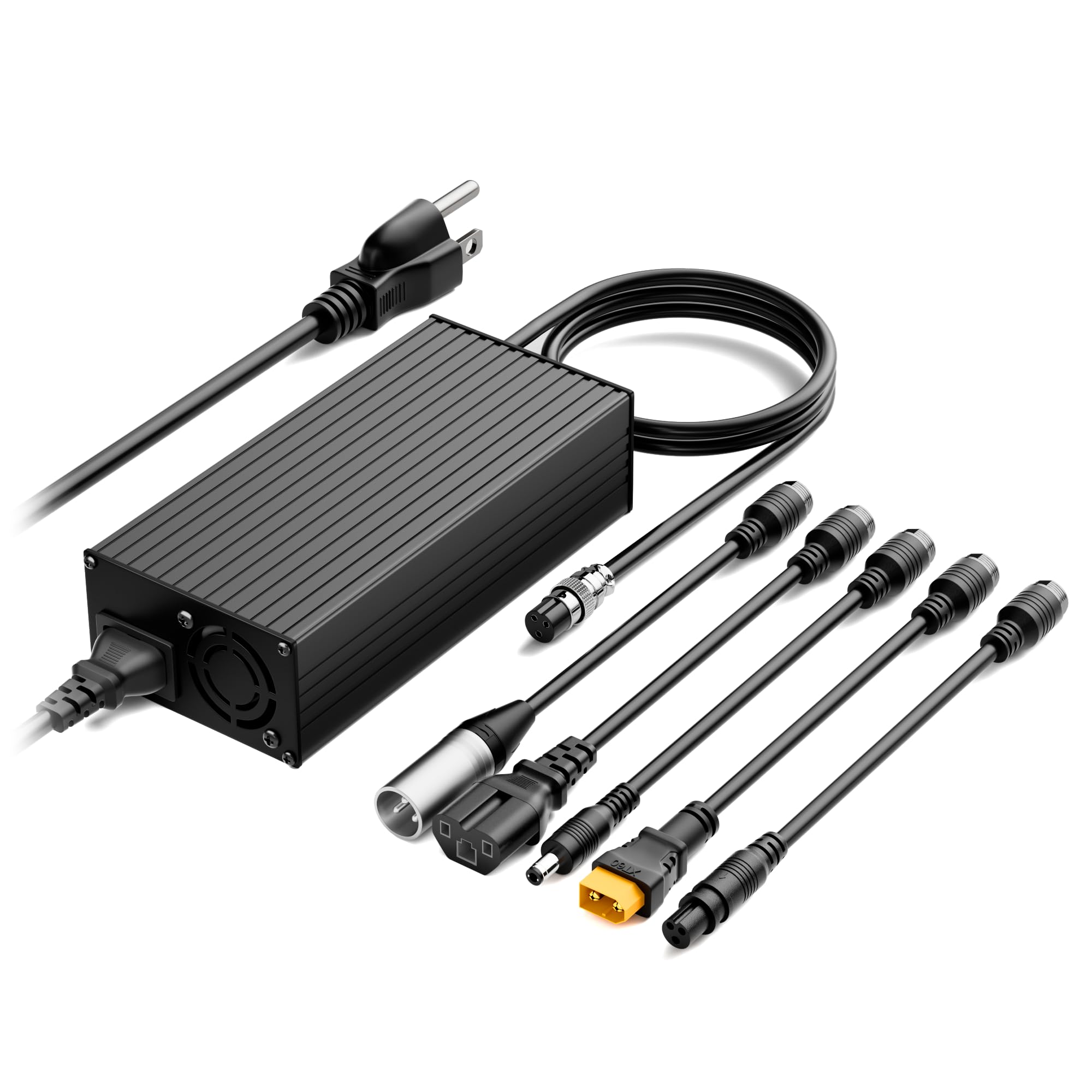 84V 4A Universal Lithium Battery Charger - Fast Charger For 72V E-bikes & More With 5 Plug Tips & Cooling Fan