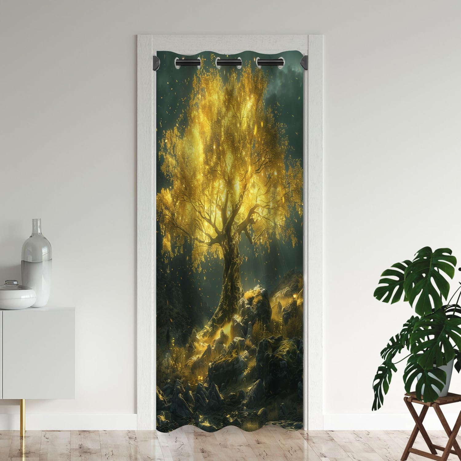 Forest Door Curtains for Doorways, Tree Nature Green Fantasy Ancient Mysterious Blackout Curtain for Kids Bedroom Closet, Grommet Thermal Insulated Privacy Door Drapes for Room Divider, 34"W x 80"L