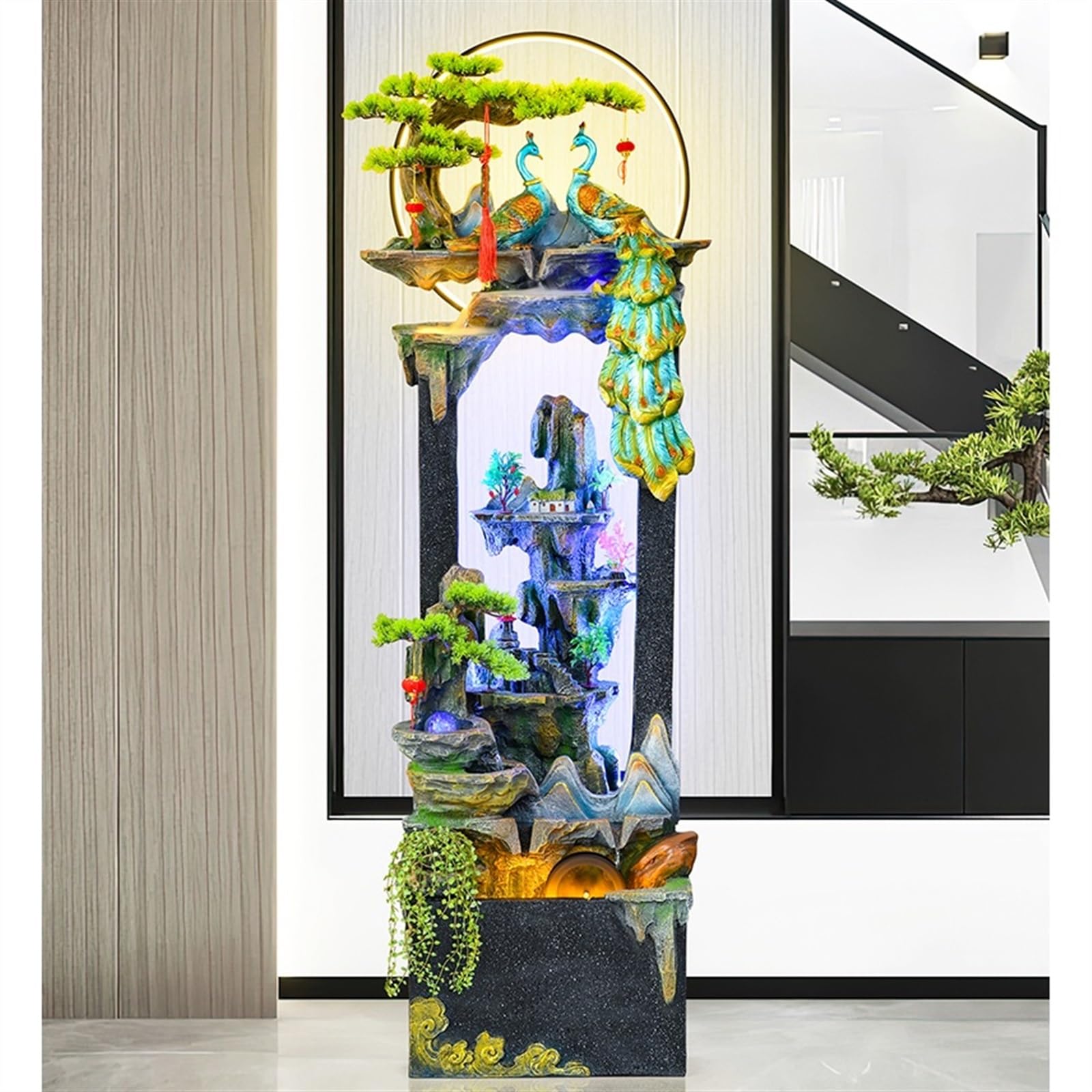 Gartenbrunnen Pfauendekoration, Aquarium, Innenhof, Wohnzimmer, Zuhause, automatisches Zirkulationssystem, Steingartenbrunnen, Wasserdekoration Terrassendekor(S)