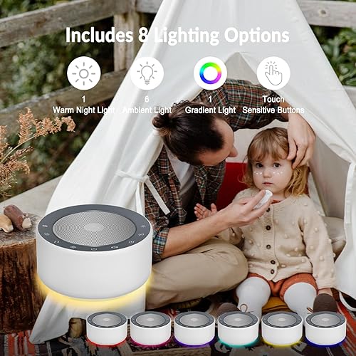 Miniatura 3 de Lámpara de guardería con máquina de sonido, iluminación de estado de ánimo, luz nocturna de 7 colores, 30 sonidos relajantes, ruidos blancos para