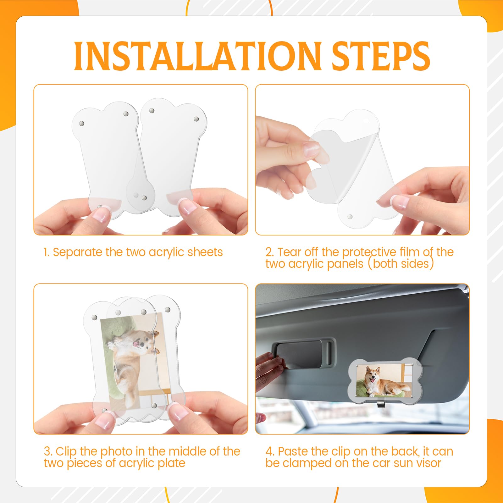 2Pcs Car Visor Photo Holder Bone-Shaped Magnetic Acrylic Picture Frame Personalized Car Accessories for Family Personal Photos — view 8