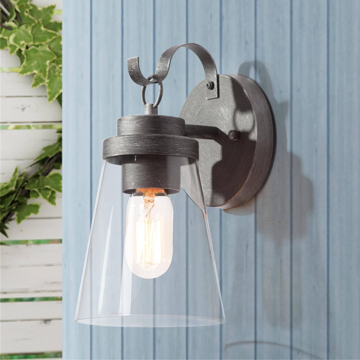 LALUZ Outdoor Wall Light, Waterproof Exterior Wall Sconce with Clear Glass Shade, Anti-Rust Outdoor Wall Lantern for Porch, Patio, Garage