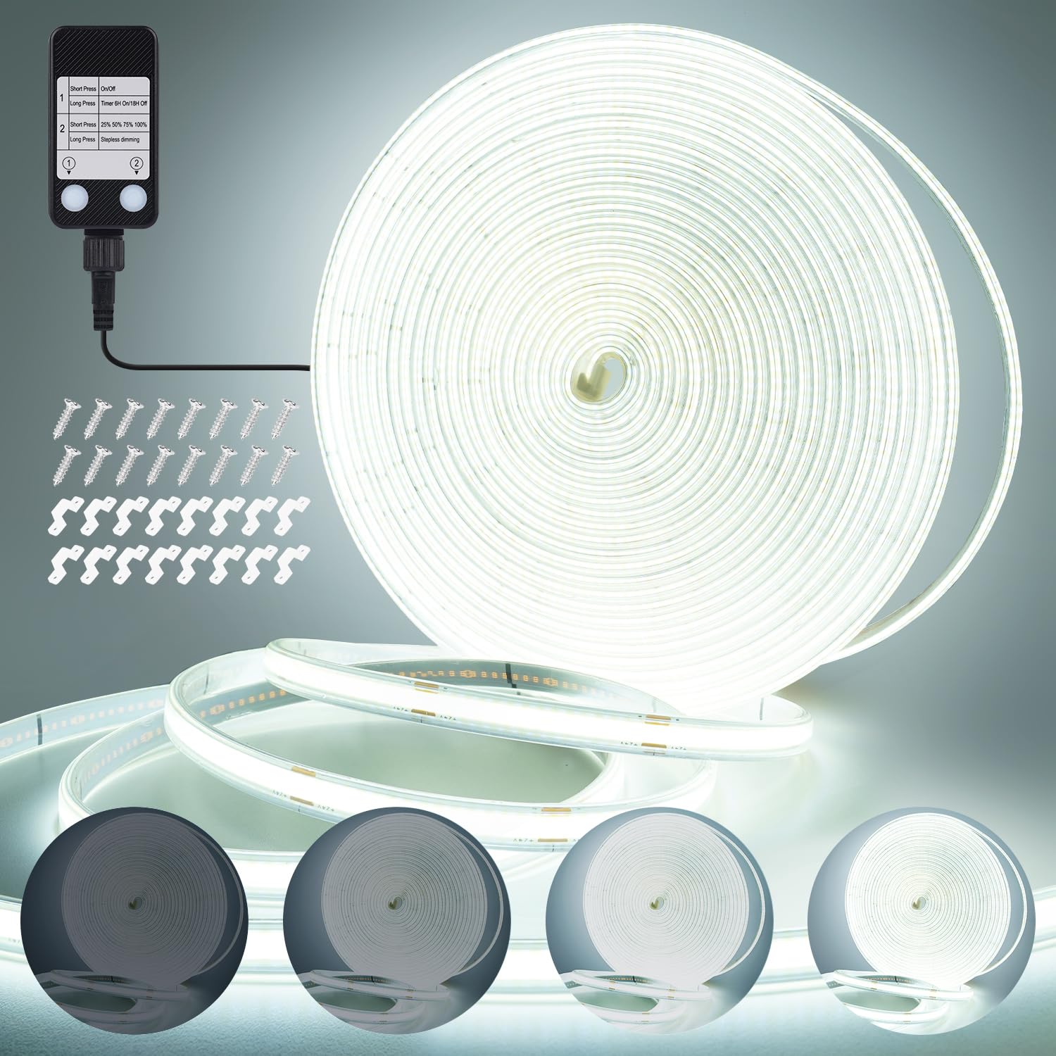 Starryever 6000K Cool White 10M Led Strip Lights Plug In, 24V Cool White 6000K, Dimmable 3200 Leds Waterproof Outdoor Light Strip, Cri90+ 1Cm Width Cuttable Led Strips Flexible With Timer For Cabinet, Bathroom, Diy Lighting