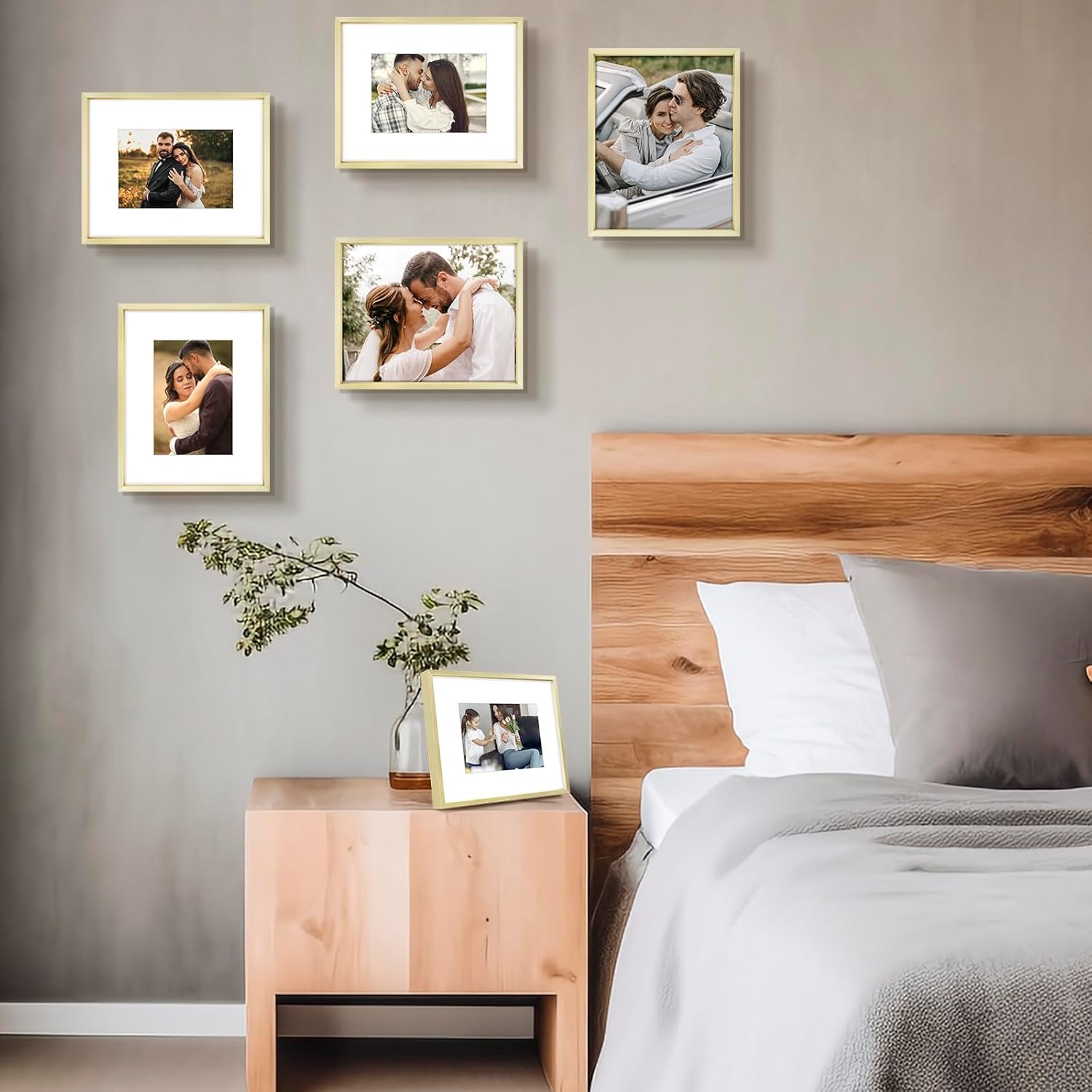 Frametory, 8x10 Aluminum Frames with Ivory Mats for 5x7 Pictures/Photos - Real Glass- Portrait/Landscape - Horizontal and Vertical Formats for Wall and Table Mounting (Gold, 2 Pack)