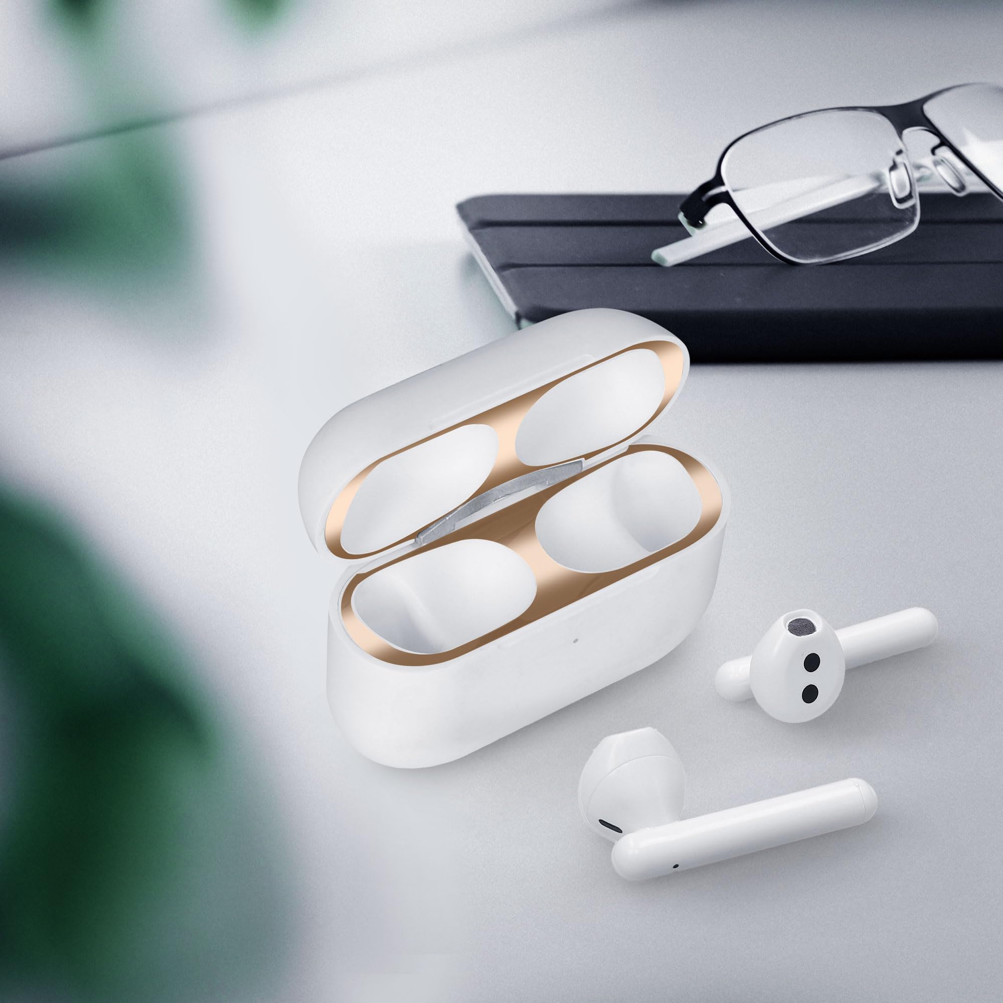 kwmobile Set of 2 Dust Guards Compatible with Apple Airpods Pro 2 - Anti-Dust Protection Stickers - Rose Gold - Image 2