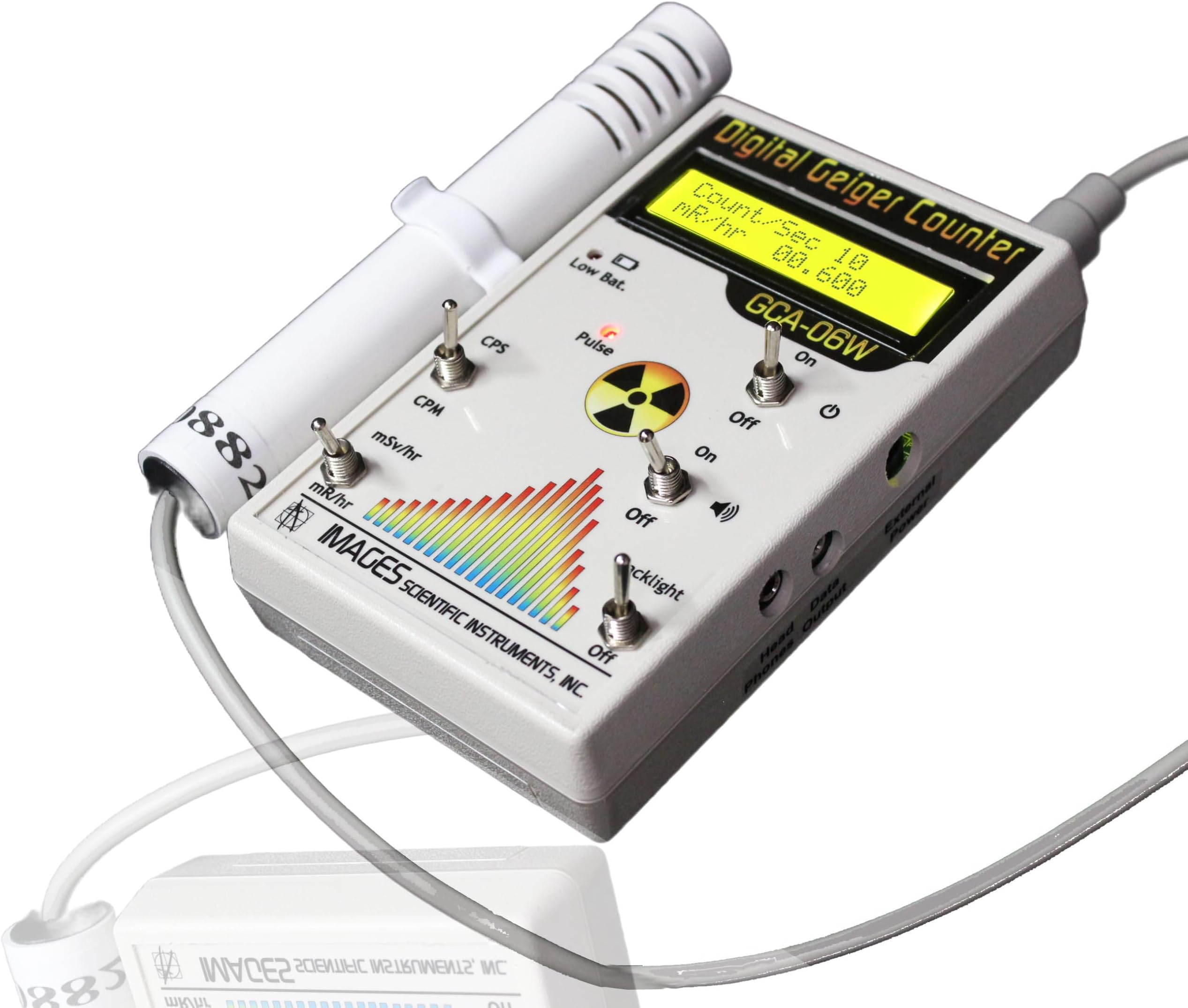Geiger Counter - Digital - Professional - Model # GCA-06W External Wand Probe - ANSI N323A Certification Ready- 0.001 mR/hr Resolution - 1000 mR/hr Range