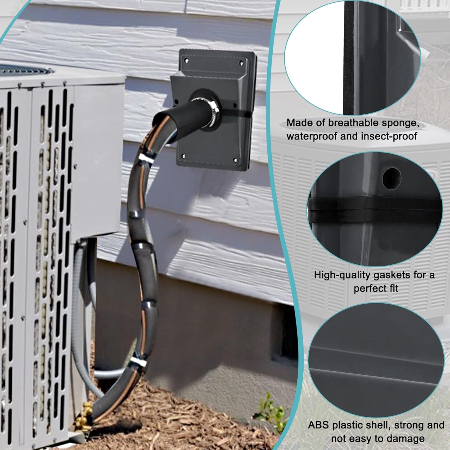 HVAC Wall Penetration and Duct Kit Cover, Split Air Conditioning Duct Kit Wall Cover, Easy to Install HVAC Wall Penetration for Indoor and Outdoor Air Conditioning Systems(Black)