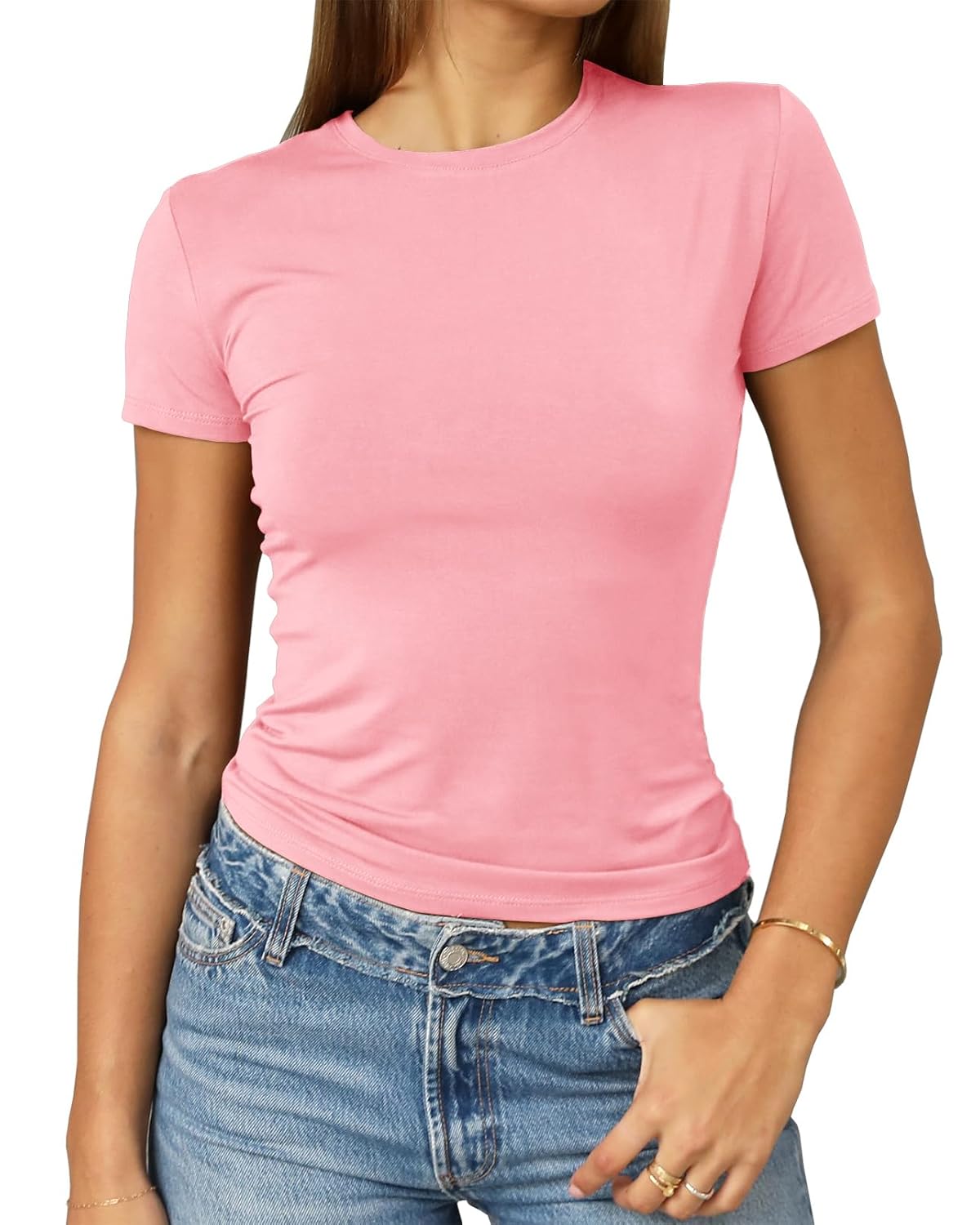 Women's Casual Basic Going Out Crop Tops Slim Fit Short Sleeve Crew Neck Tight
