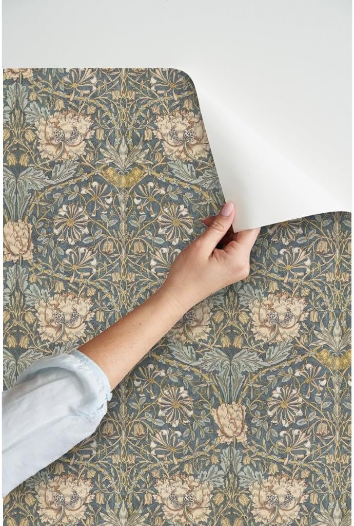 Peel & Stick Wallpaper 3ft x 2ft - Neutral Floral Damask Arts and Crafts Victorian English Garden Morris Custom Removable Wallpaper by Spoonflower